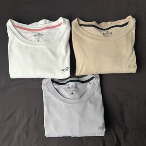 Hollister Crewneck T-Shirts - White, Beige, Gray